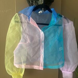 Color block transparent blouse
